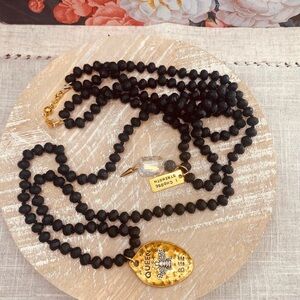Queen Bee Black and Gold Convertible Black Lava Bead Long Necklace